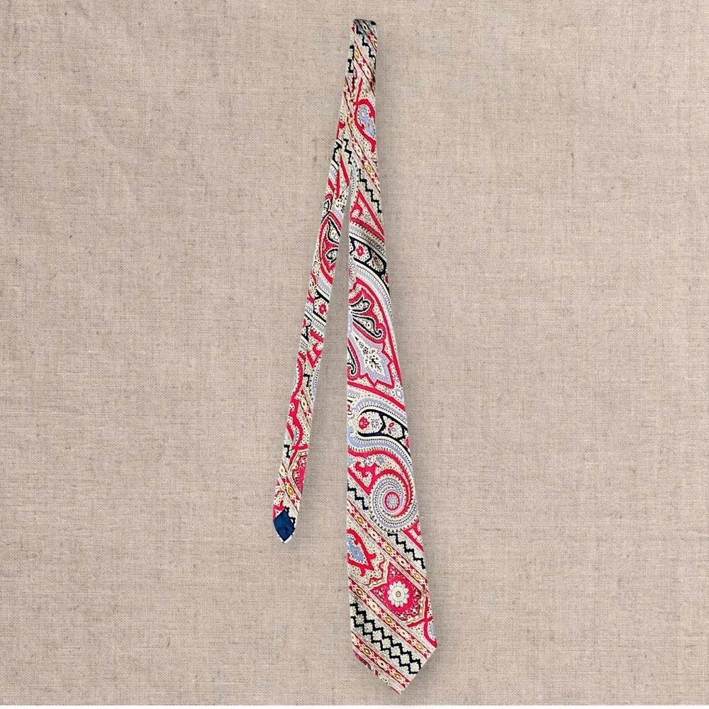 Jacques Fath Silk Paisley Tie Mens Red Blue Classic Pattern Designer